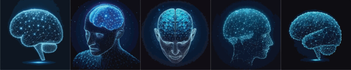 Low poly brain or Artificial intelligence concept. Symbol of Wisdom point. Abstract vector image of a human Brine.