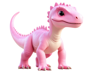 Adorable 3D Render of a Pink Baby Dinosaur, Isolated on Transparent Background.