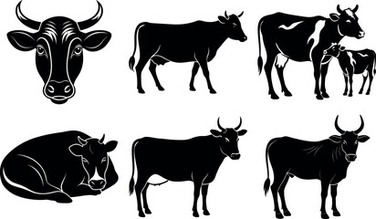 Cow Silhouette Vector Farm Animal Design