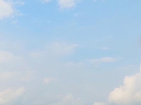 Blue sky background with white clouds in summer. Soft white clouds float in the clear blue sky. Clear blue sky, bright spring, soft sky gradient, wallpaper landscape, aerial view.