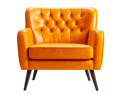 Armchair art deco style in orange isolated on transparent background. Front view.