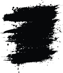 Black brush strokes and ink drops on white canvas