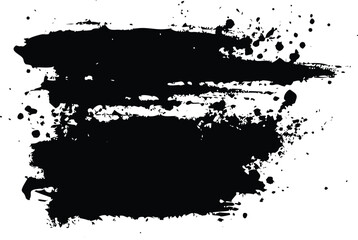 Black brush strokes and ink drops on white canvas