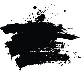 Black brush strokes and ink drops on white canvas