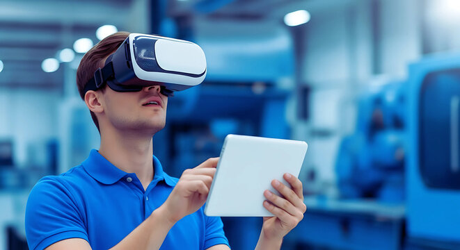 Young man smiling, holding a tablet outdoors, while a woman uses a laptop for business education