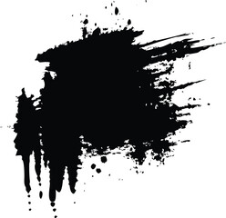 Black brush strokes and ink drops on white canvas