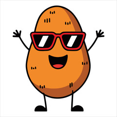 Smiling potato with sunglasses greeting friends vector illustration. Playful vegetable emoji ideal for chat apps and organic food promotions.