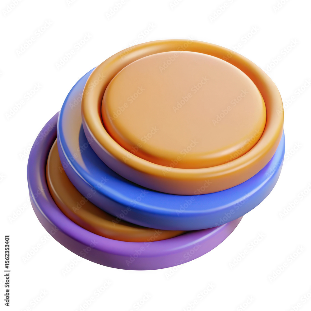 Poster stack of colorful circular objects isolated on transparent background