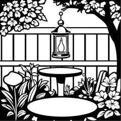 A small lantern on a garden table