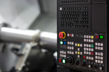 control panel of CNC turning machine close up