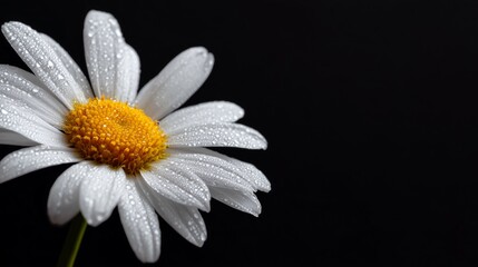 Obraz premium macro close up of white daisy with water drops on black background