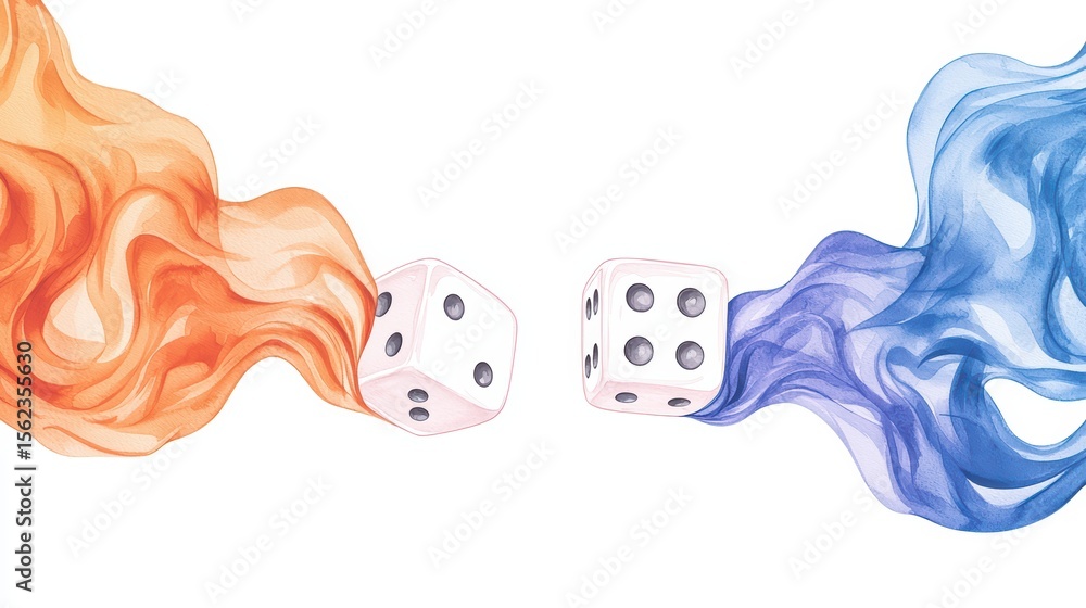 Aufkleber colorful smoke swirls with dice representing chance and game play in a creative abstract style