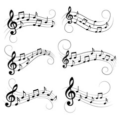 Music notes set, different musical elements, isolated vector illustration.