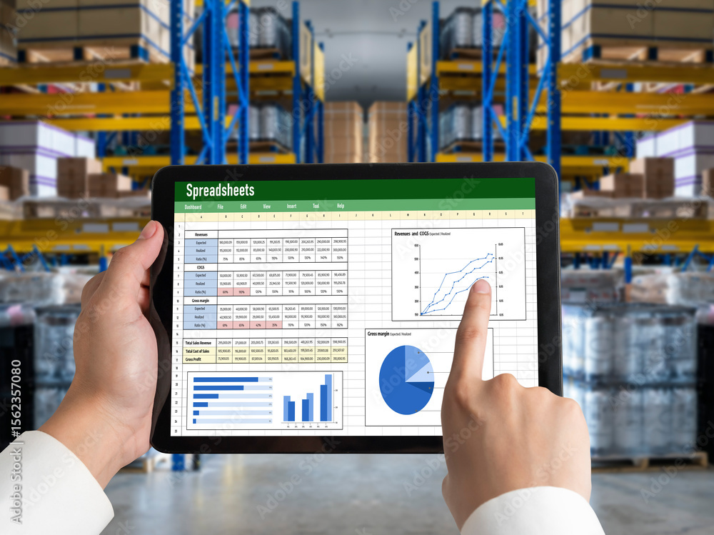 Poster spreadsheet document information financial startup concept. data and graphs in spreadsheet documents