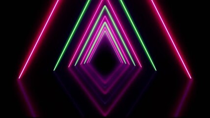 triangle tunnel animation ,Abstract of glowing triangle neon light tunnel in the dark. Loop 3d animation. - Powered by Adobe