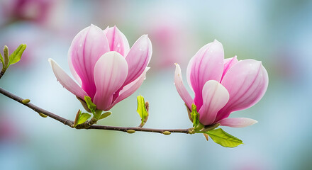 Obraz premium Pink Magnolia Blossoms in Spring