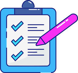 Glossy vector illustration of a clipboard with a pen and a check mark, perfect business document icon