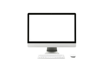 A modern iMac with a blank white screen, white and isolated on a transparent background in PNG format.
