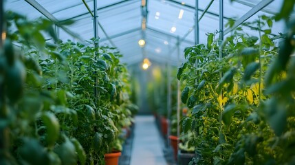 Greenhouse with organic, green and tasty vegetables. Homemade and healthy food. Vegetable production