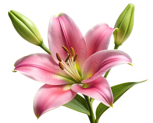 Naklejka premium A vibrant pink lily flower with buds isolated on transparent background