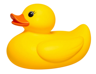Yellow rubber duck isolated, transparent background.
