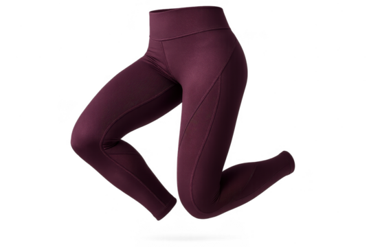 Elegant maroon leggings levitating isolated on transparent background, activewear