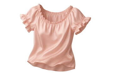 Elegant light pink silk blouse with ruffles isolated on transparent background