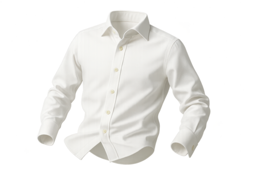 Elegant white dress shirt isolated on transparent background, studio shot