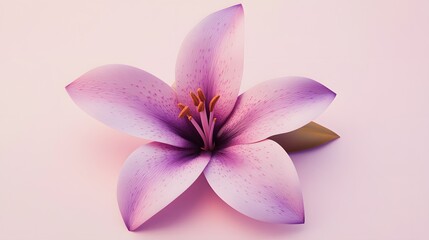 Fototapeta premium 3D render of a pristine, purple lily with delicate detailing against a soft pink background.