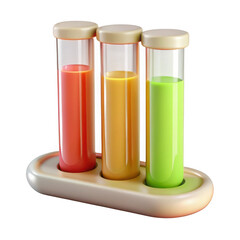 Fototapeta premium Three test tubes with colored liquids isolated on transparent background