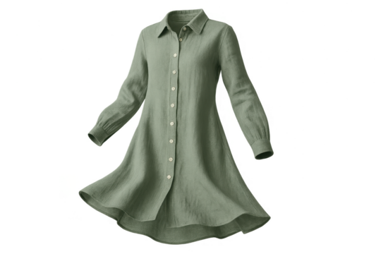 Elegant long-sleeved green dress isolated on a transparent background image