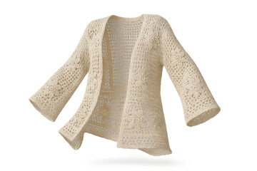 Obraz premium Crochet cardigan with floral pattern isolated on transparent background, stylish
