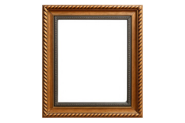 Ornate wooden picture frame with twisted rope detail isolated on transparent background