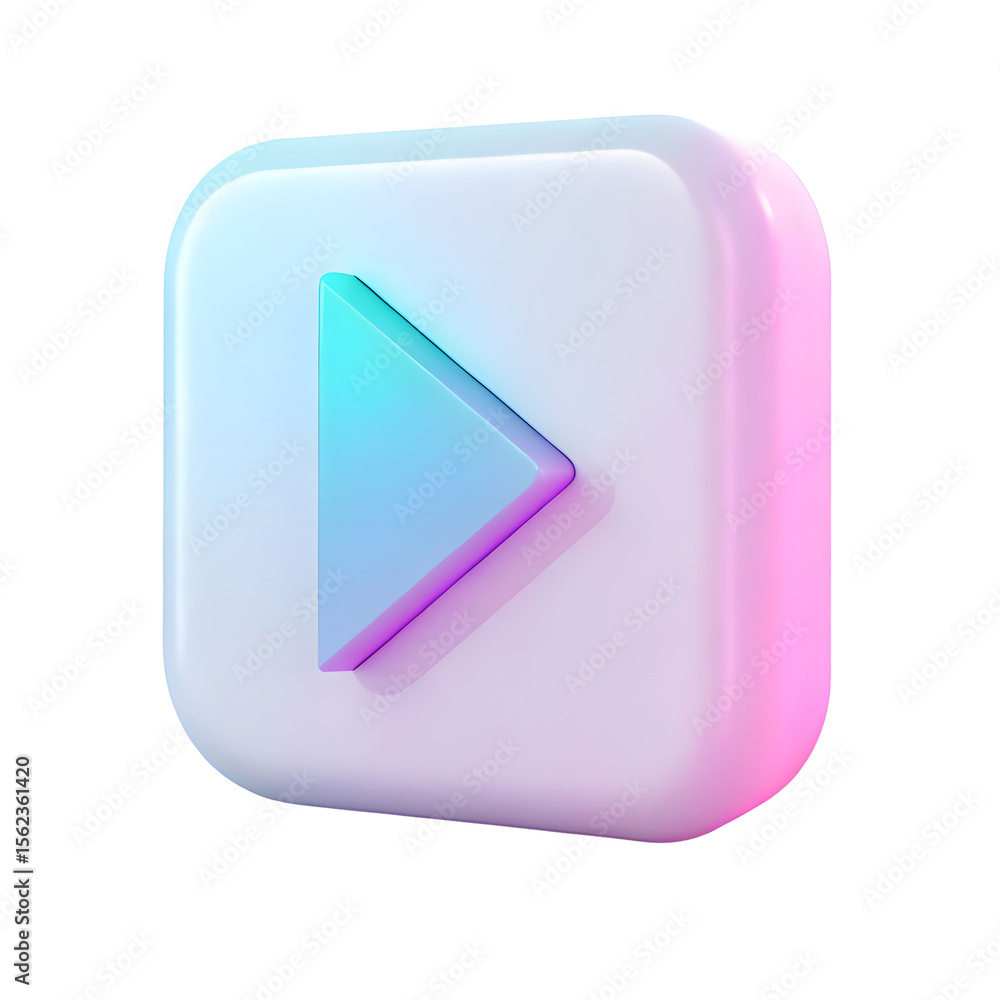 Fototapete 3d play button icon with neon gradient edges isolated on transparent background