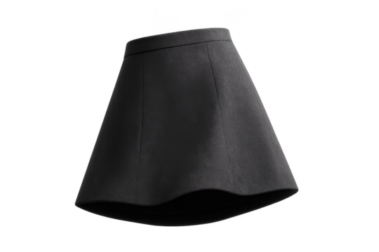 Elegant black flared skirt isolated on transparent background, cut out style