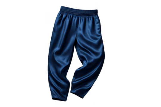 Elegant dark blue silk pajama pants isolated on transparent background cutout