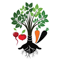 Vibrant Vegetable Tree A Root to Leaf Illustration of Fresh Produce