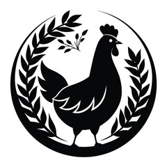 Farm Fresh Chicken  A Silhouetted Hen Emblem Surrounded by Wheat