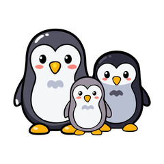 Fototapeta premium Cute cartoon penguins, a loving couple on a snowy winter branch, captured in a joyful vector illustration