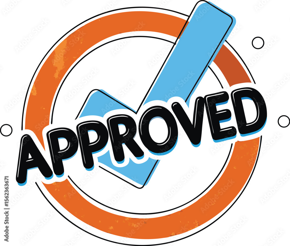 Fototapete blue circle approved checkmark icon vector graphic design element with bold text and orange tick mar
