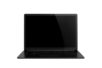Laptop with a blank screen on a white isolated on a transparent background in PNG format.