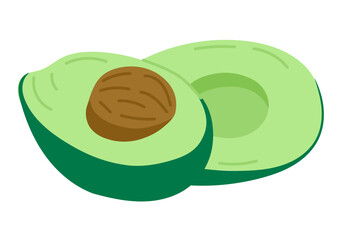 Hand drawn vector of fresh avocado cut in half showing seed and smooth green flesh. Concept of healthy food, natural nutrition, and organic lifestyle choice.