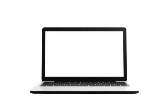 Laptop with a blank screen on a white isolated on a transparent background in PNG format. - Powered by Adobe