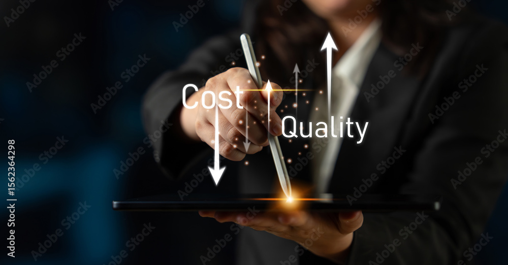 Poster increase quality and reduce cost represent quality, cost, and performance optimization for business 