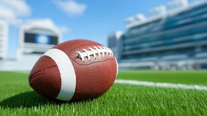 American football spirals towards goal on green field in sunny stadium atmosphere - Powered by Adobe