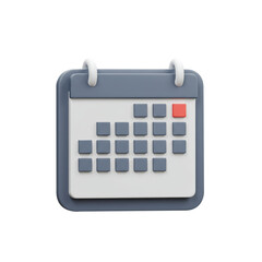 Calendar icon in 3D representing time management and date scheduling. Minimalist design for event planning on transparent background.