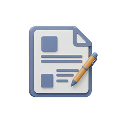 Document with a pen on transparent background. Contract signing or survey form completion concept. For business and education design.
