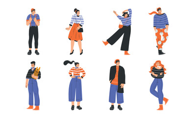 Stylized Illustrations Featuring Trendy Young Adults Dressed in Fashionable Outfits