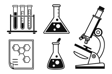 laboratory icon set sihouetteblack vector bundle
