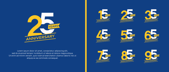 set of anniversary logo flat yellow and white color on blue background for celebration moment